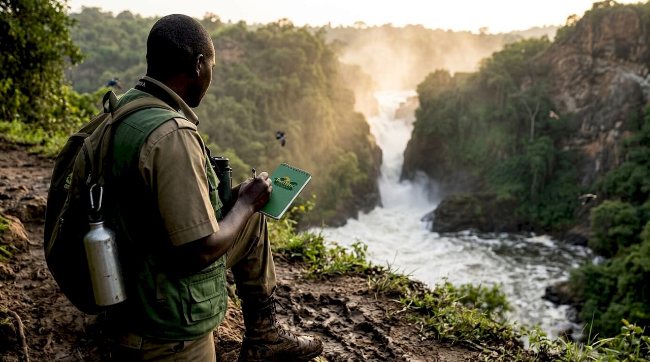 Ranger observing wildlife at Murchison Falls, Uganda
