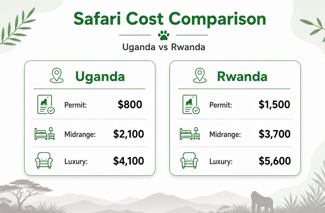 Infographic comparing Uganda and Rwanda safari costs