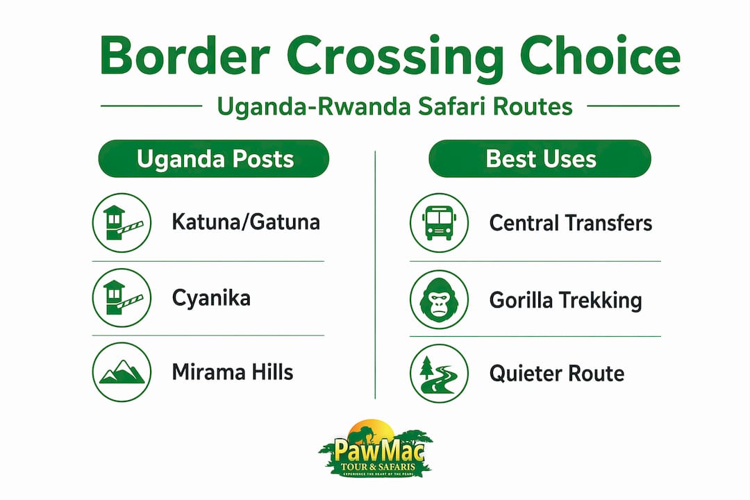 Infographic comparing Uganda-Rwanda border crossing options