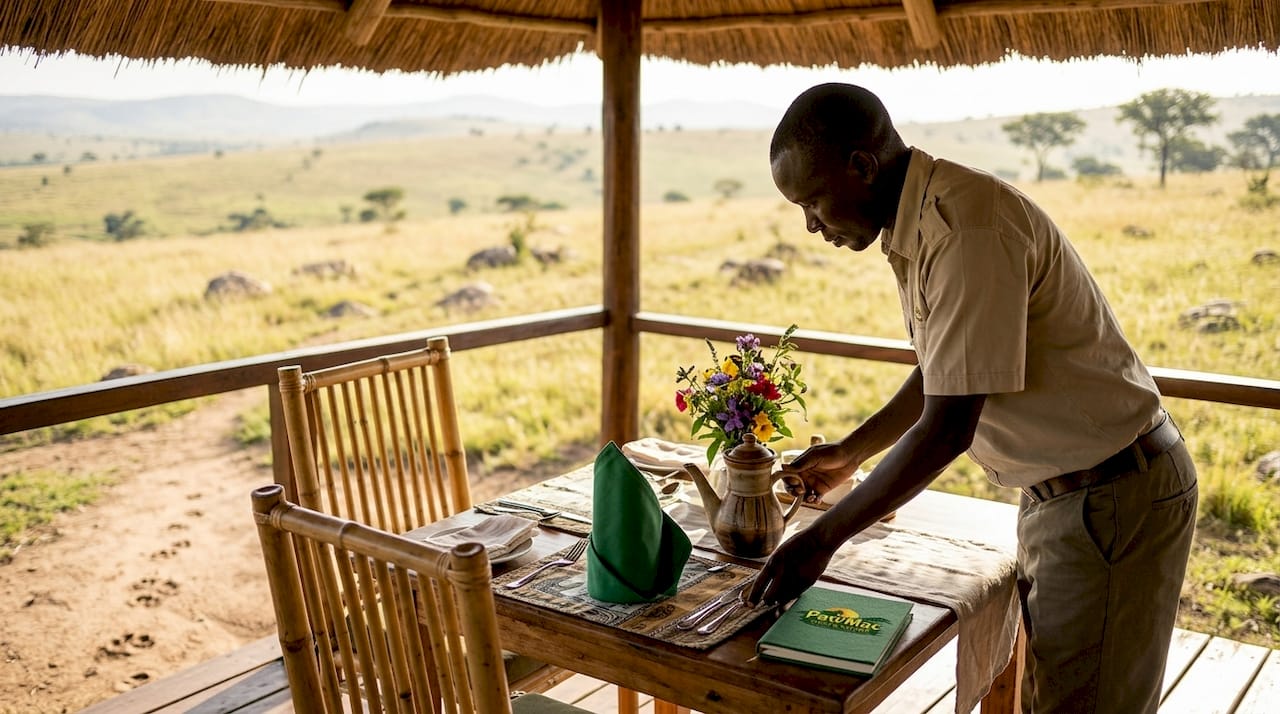 Deck at Apoka Safari Lodge facing savannah