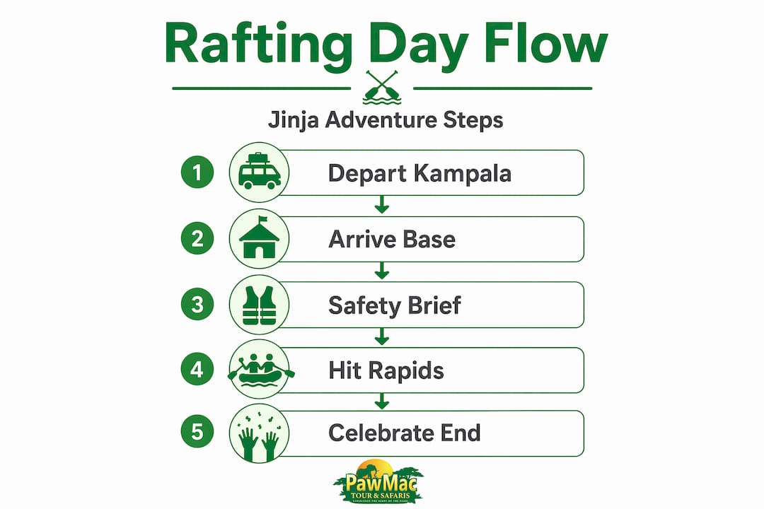 Infographic showing Jinja rafting experience steps