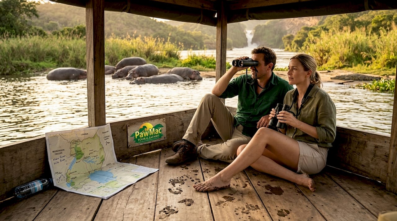 Travelers spot hippos near Murchison Falls