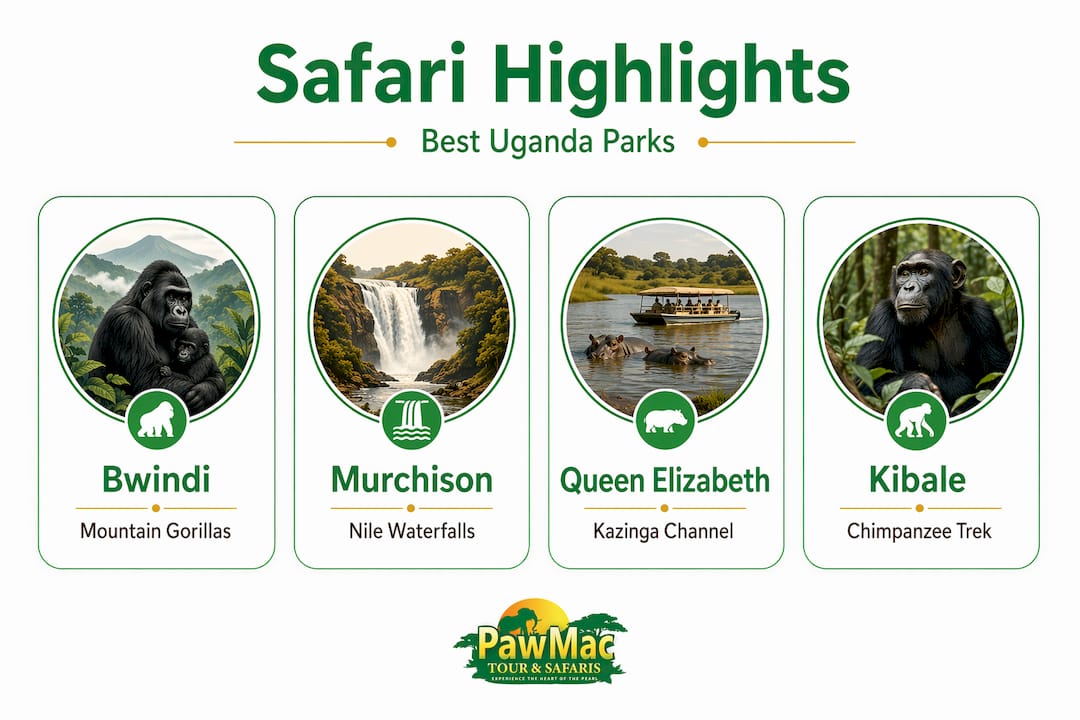 Infographic of Uganda safari park highlights