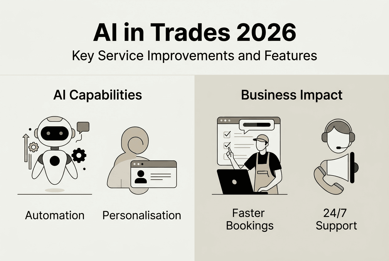 Minimal infographic showing AI features and impact