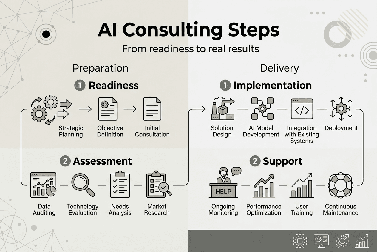 Infographic shows AI consulting process steps