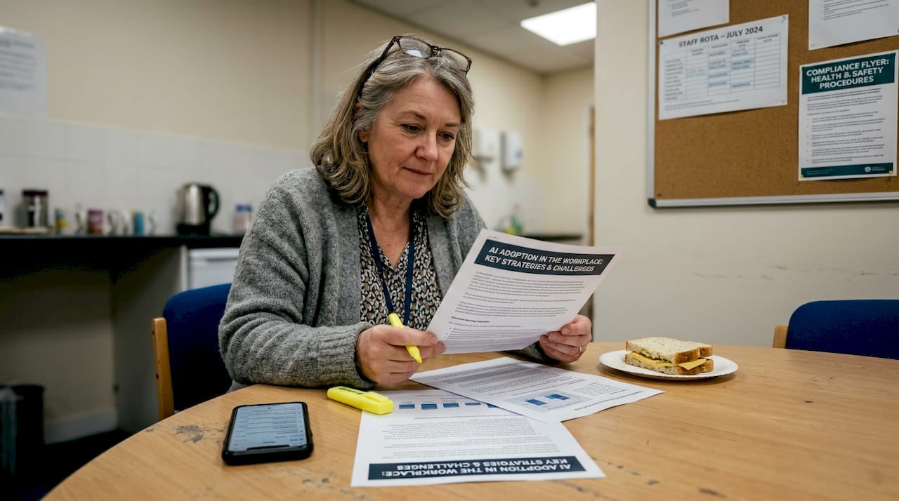 Manager reading about practical AI training