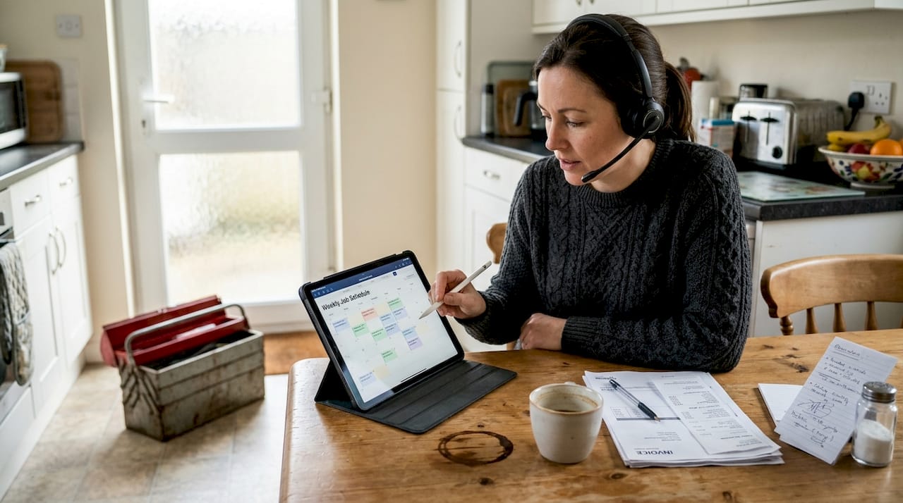 Engineer using tablet for job scheduling