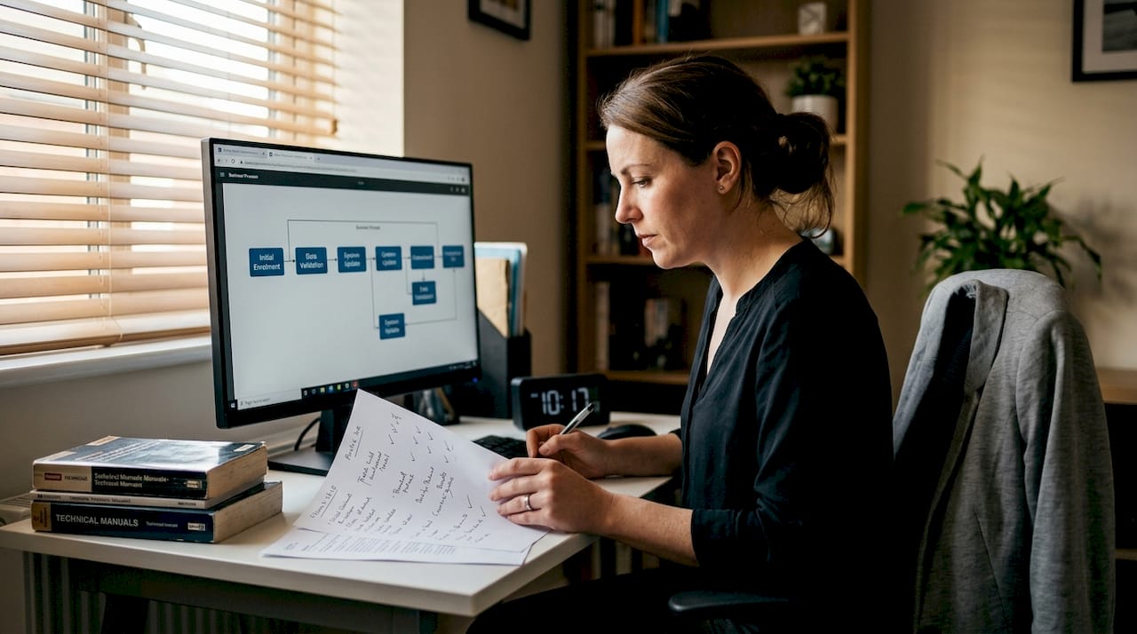 Manager configuring automation workflow at desk
