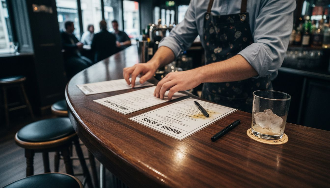 Bar manager organizing spirit-based drinks menu