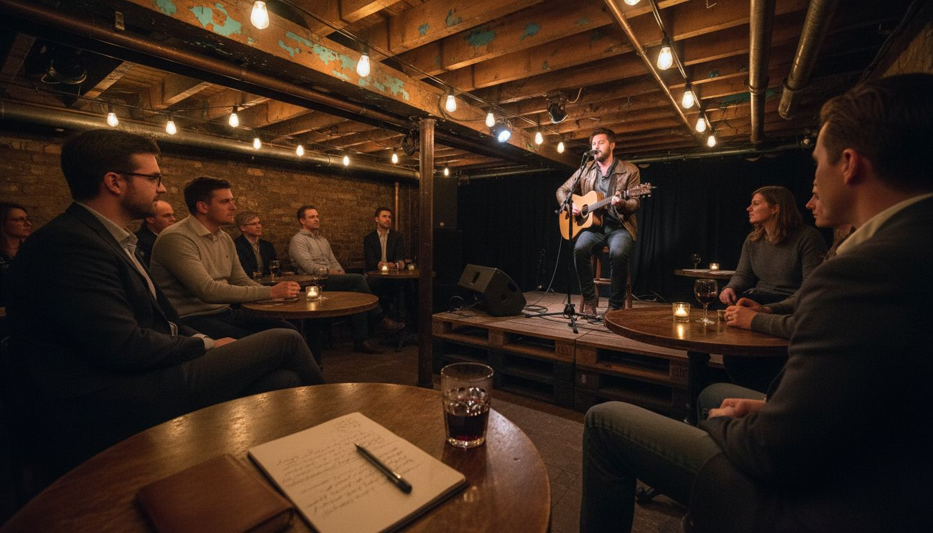 Small group at intimate acoustic music event