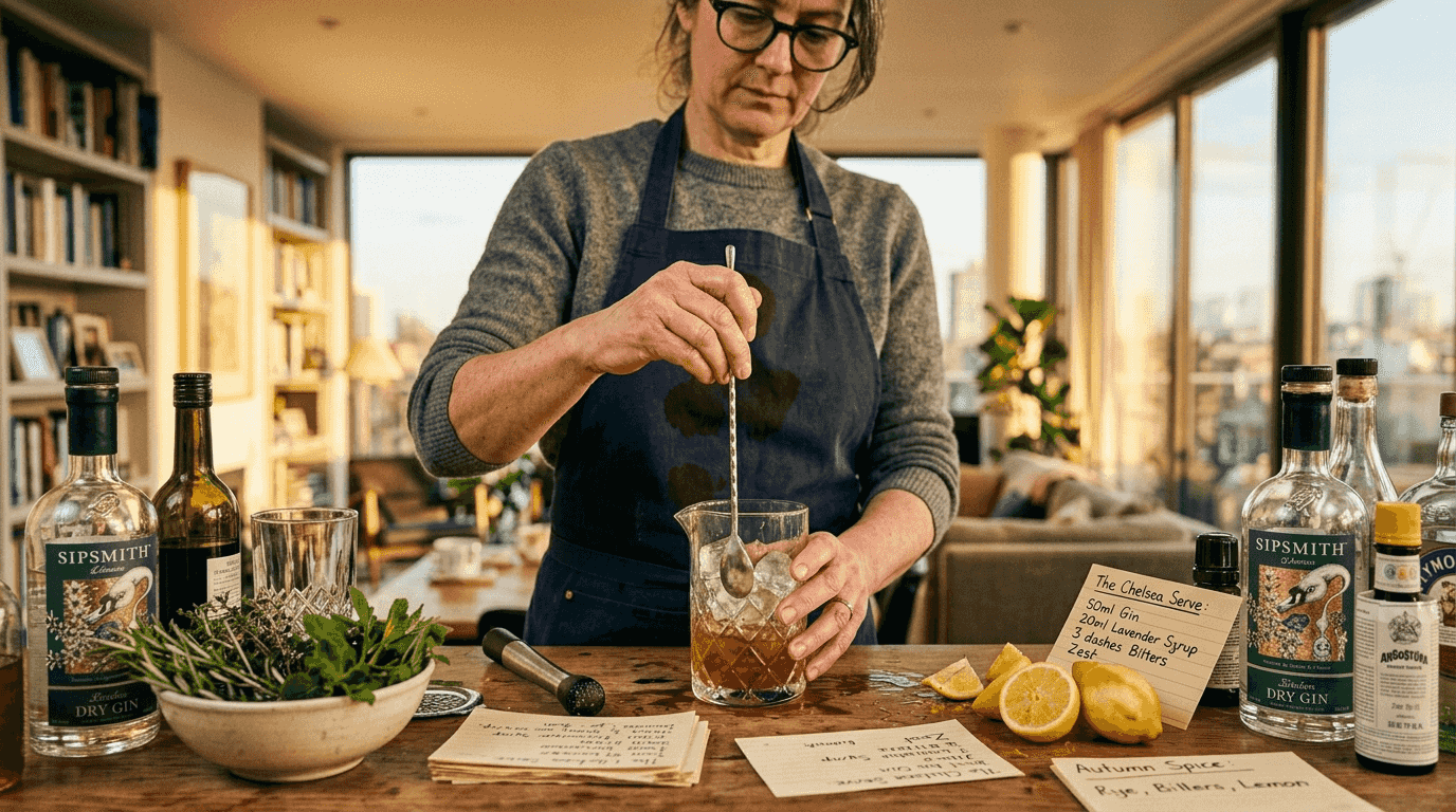 Mixologist preparing cocktail ingredients at home