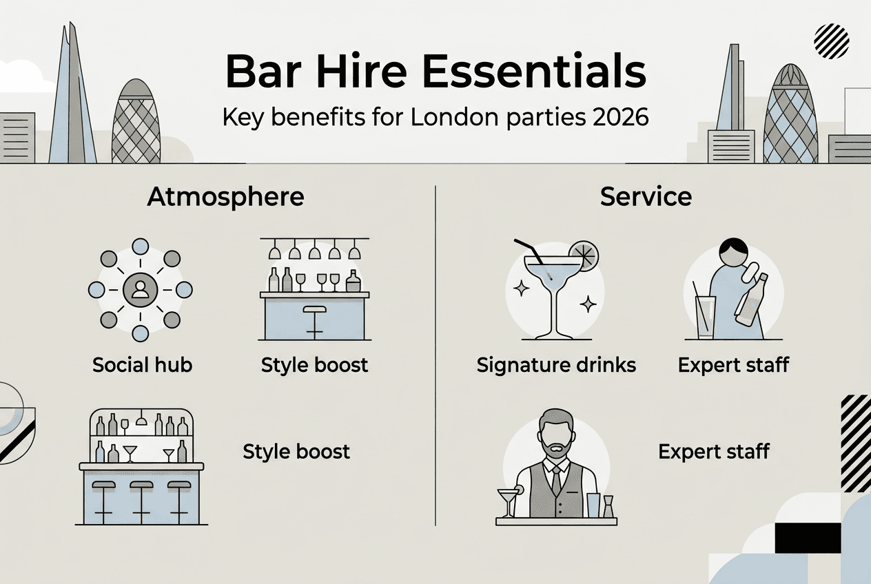Infographic showing bar hire benefits London parties