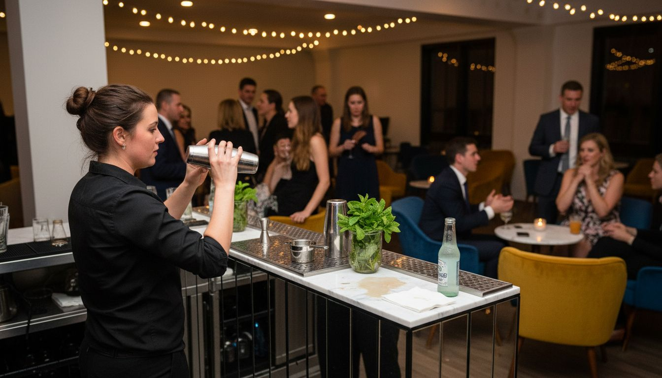 Bartender making cocktails at premium event bar
