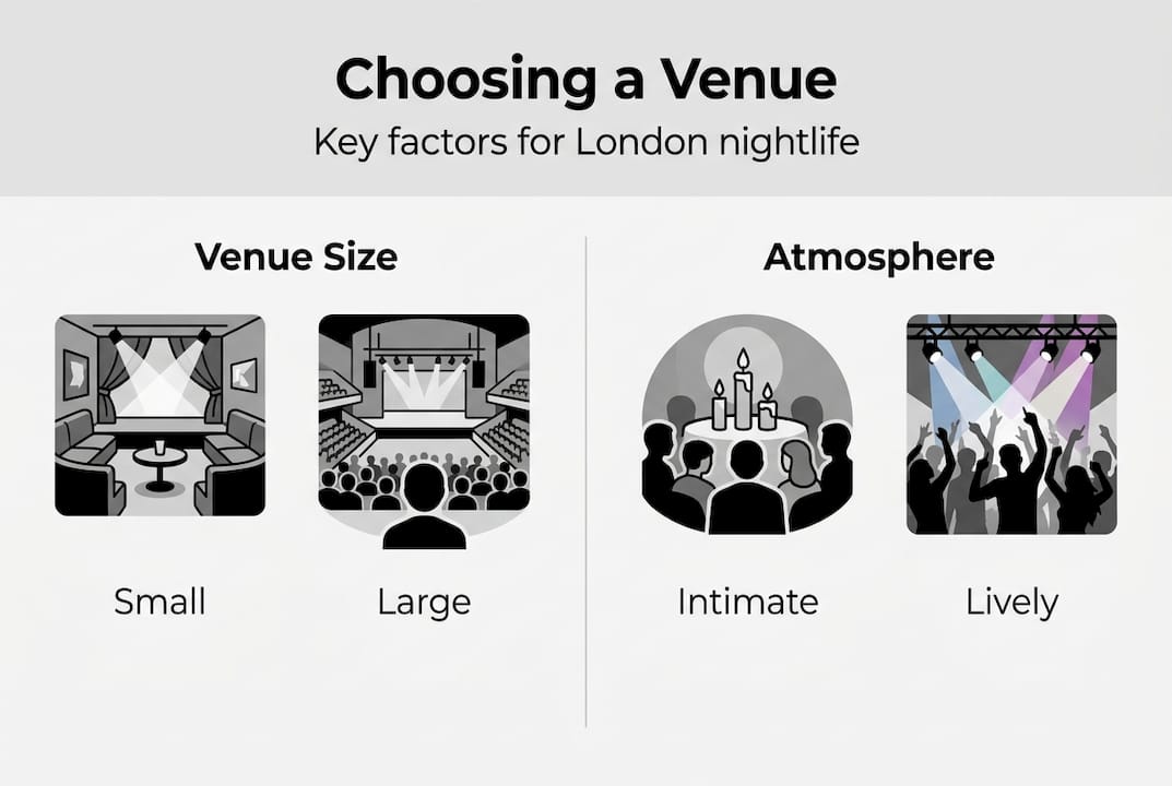 Infographic showing venue size and atmosphere factors