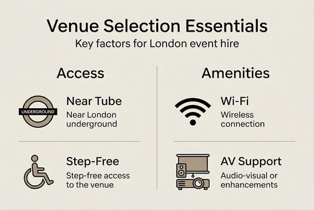 Infographic on London venue accessibility and amenities