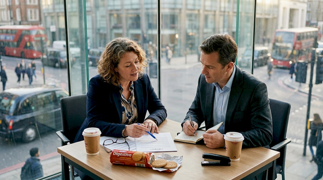 Client and venue manager reviewing contract