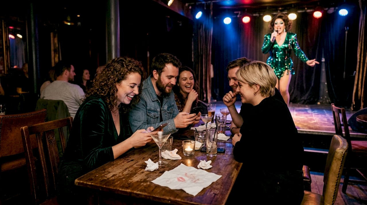 Tourist group at London cabaret show