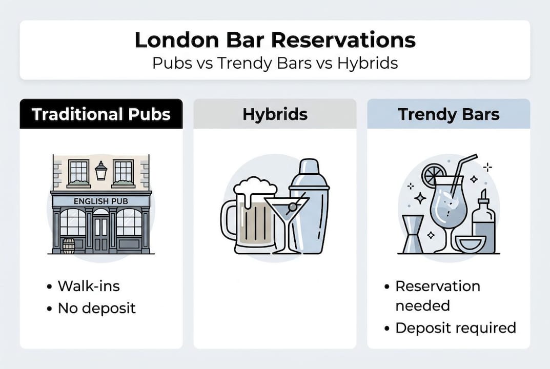 Infographic comparing pub and bar reservation policies