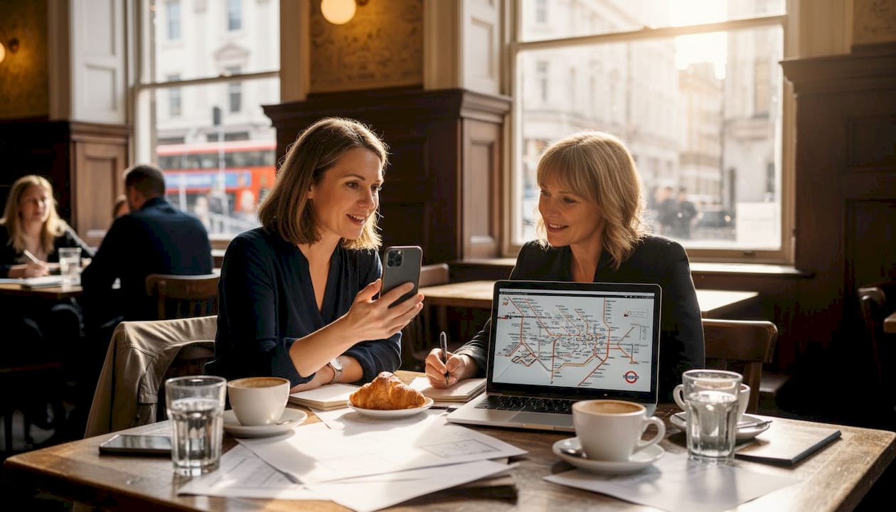 Event planners discussing venue selection in bar