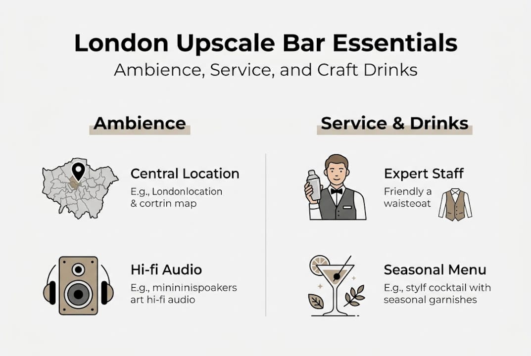 Infographic of London upscale bar features