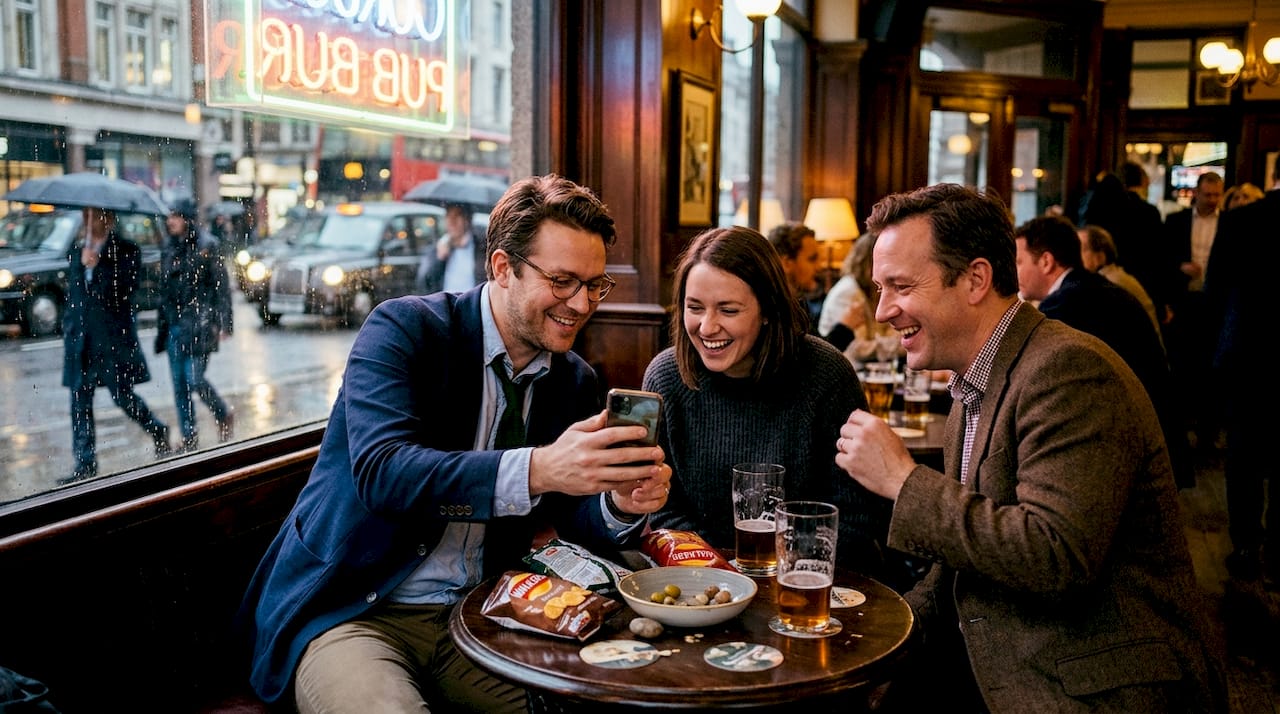 Friends sharing drinks and laughs after work