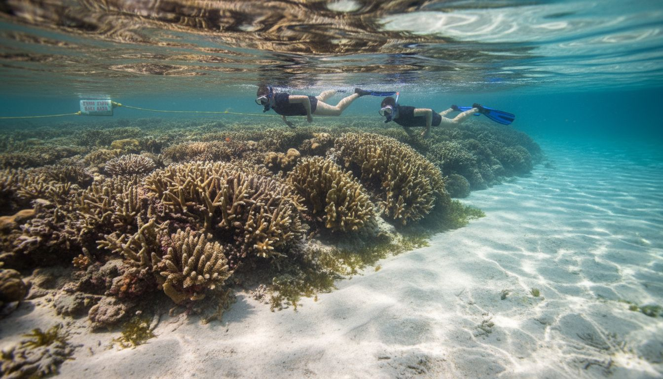 Snorkelers above fringing reef crest