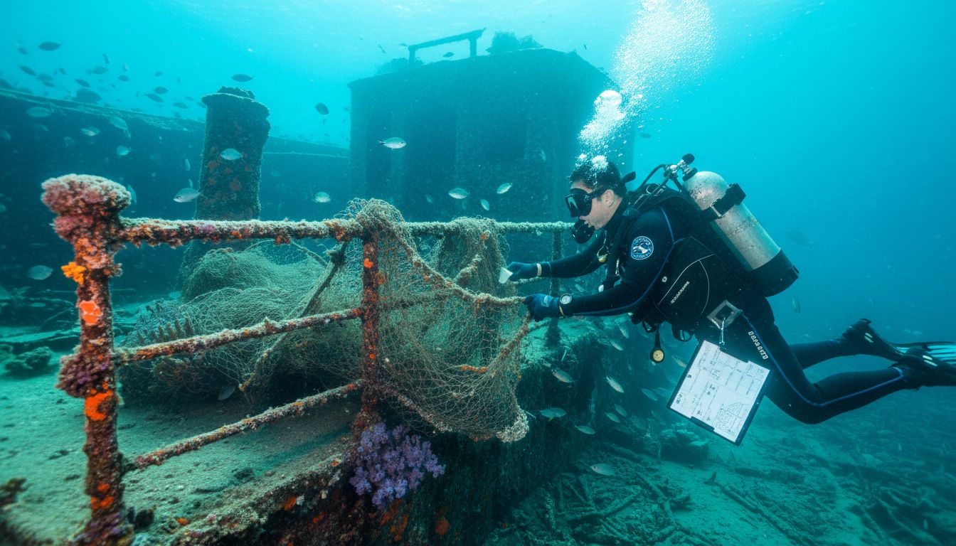 Scuba diver at USAT Liberty wreck site