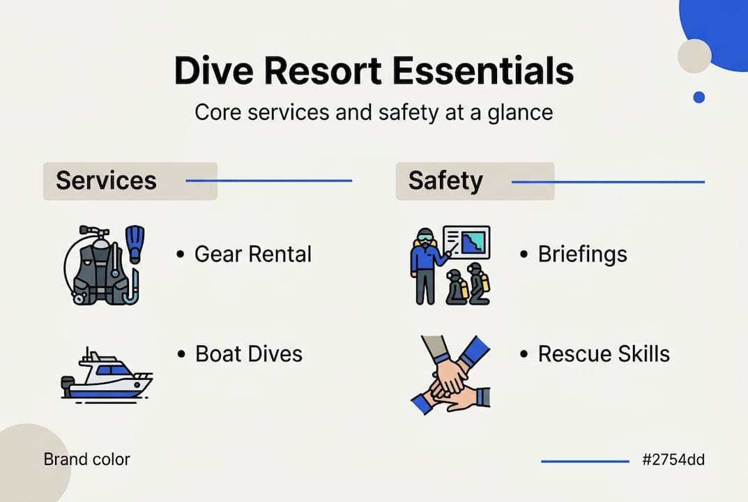 Infographic showing dive resort services and safety