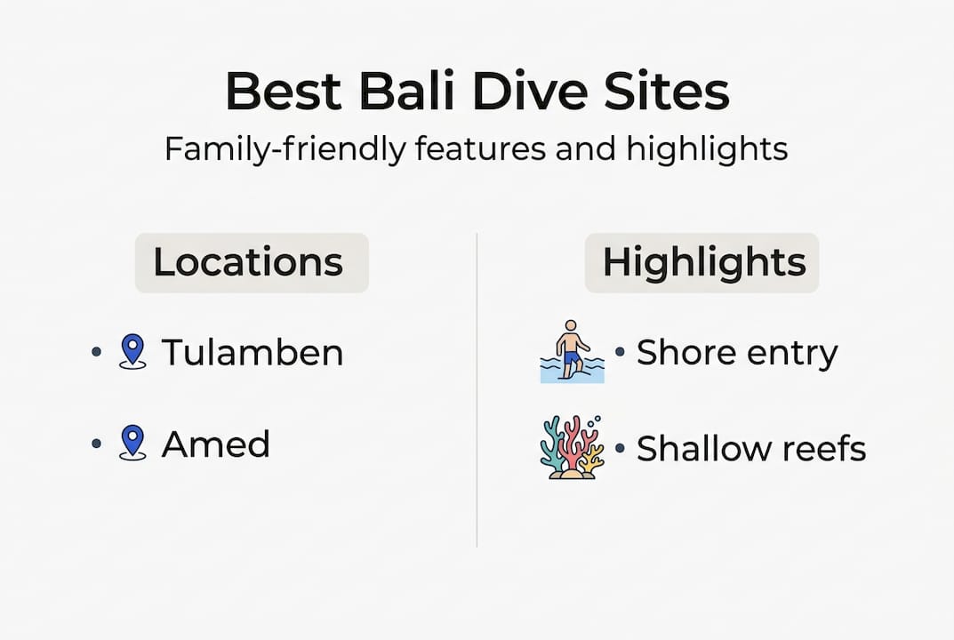 Infographic highlighting Bali family dive sites