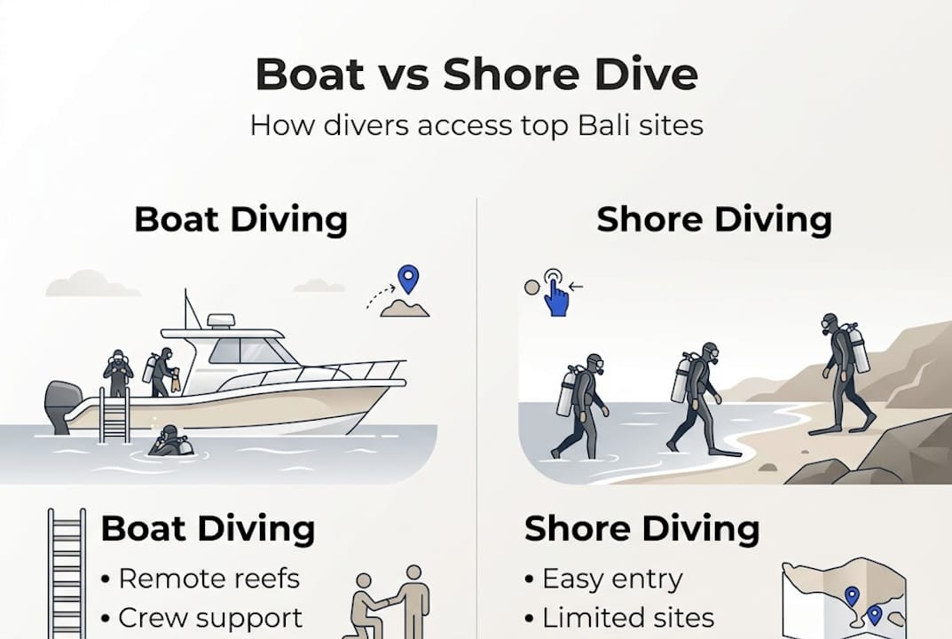 Infographic comparing boat and shore diving