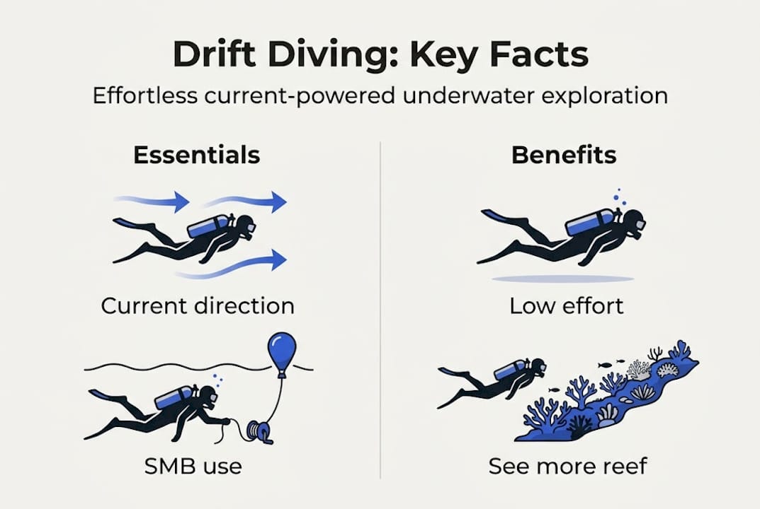 Infographic summarizes drift diving essentials and benefits