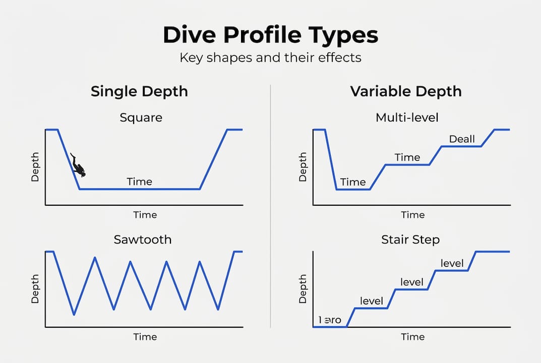Infographic showing scuba dive profile types