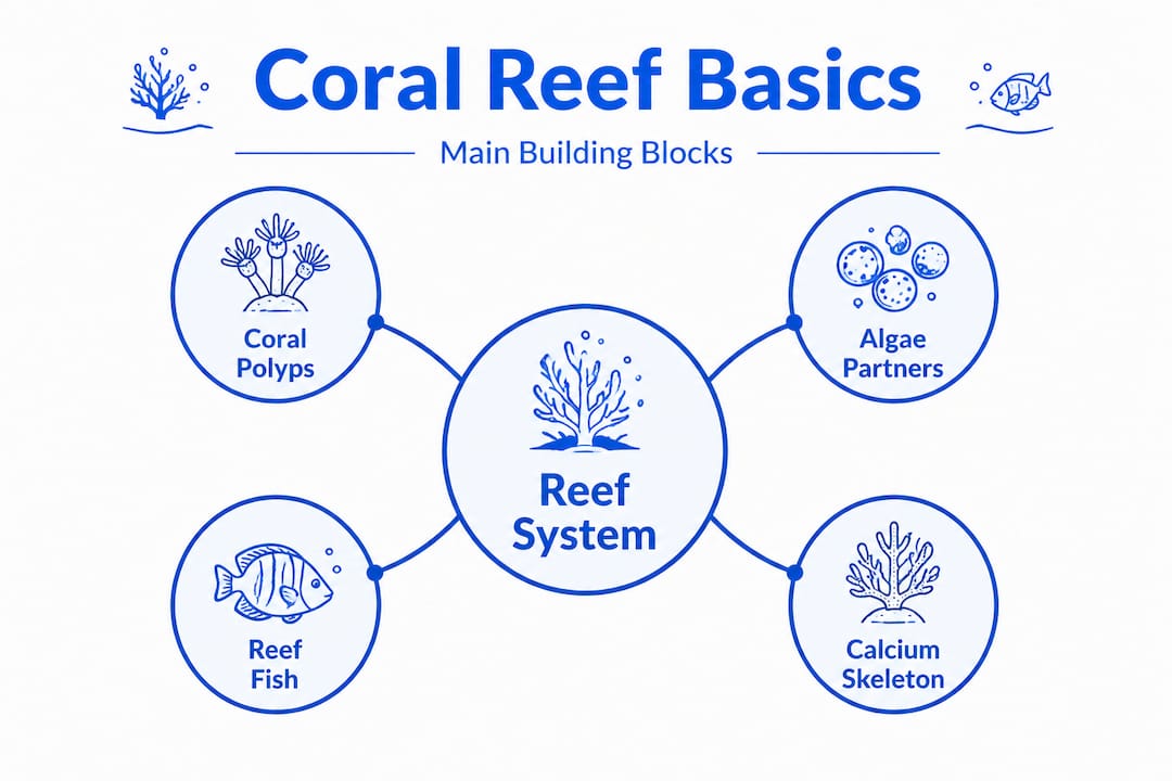Infographic coral reef key components hierarchy