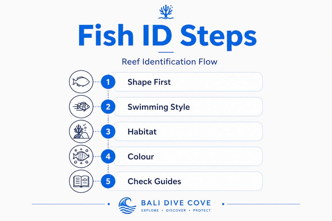 Infographic showing steps to identify reef fish