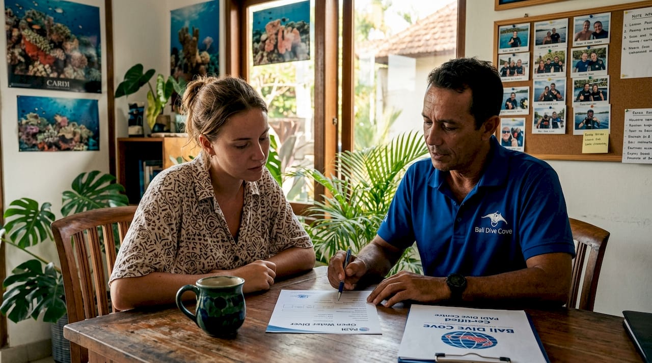 Dive shop interview reviewing instructor certification