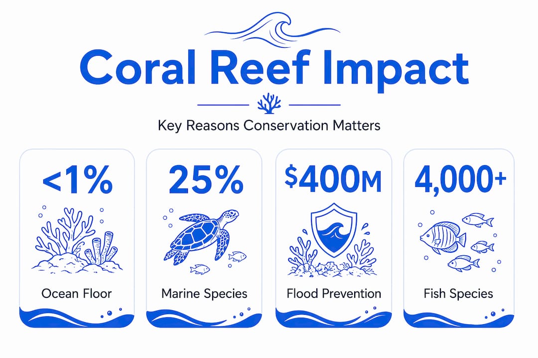 Infographic with reef conservation facts and statistics