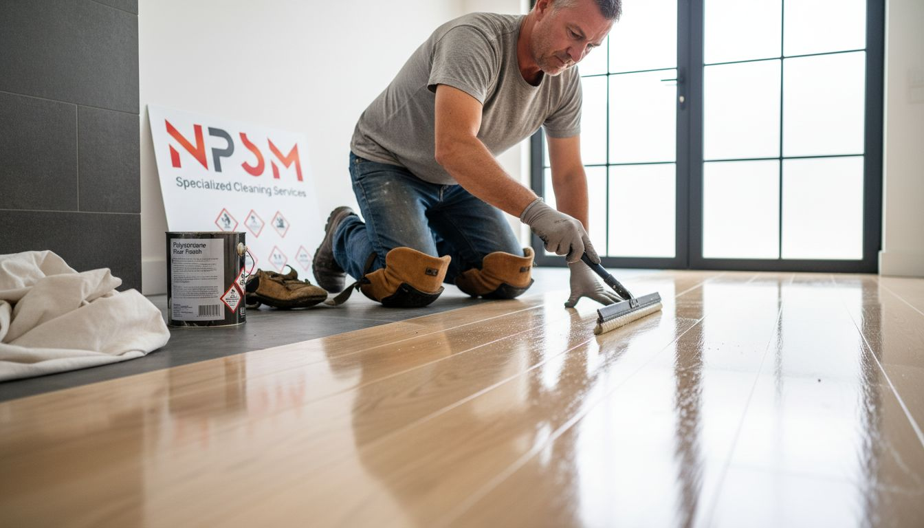 Applying polyurethane finish on villa wood floor