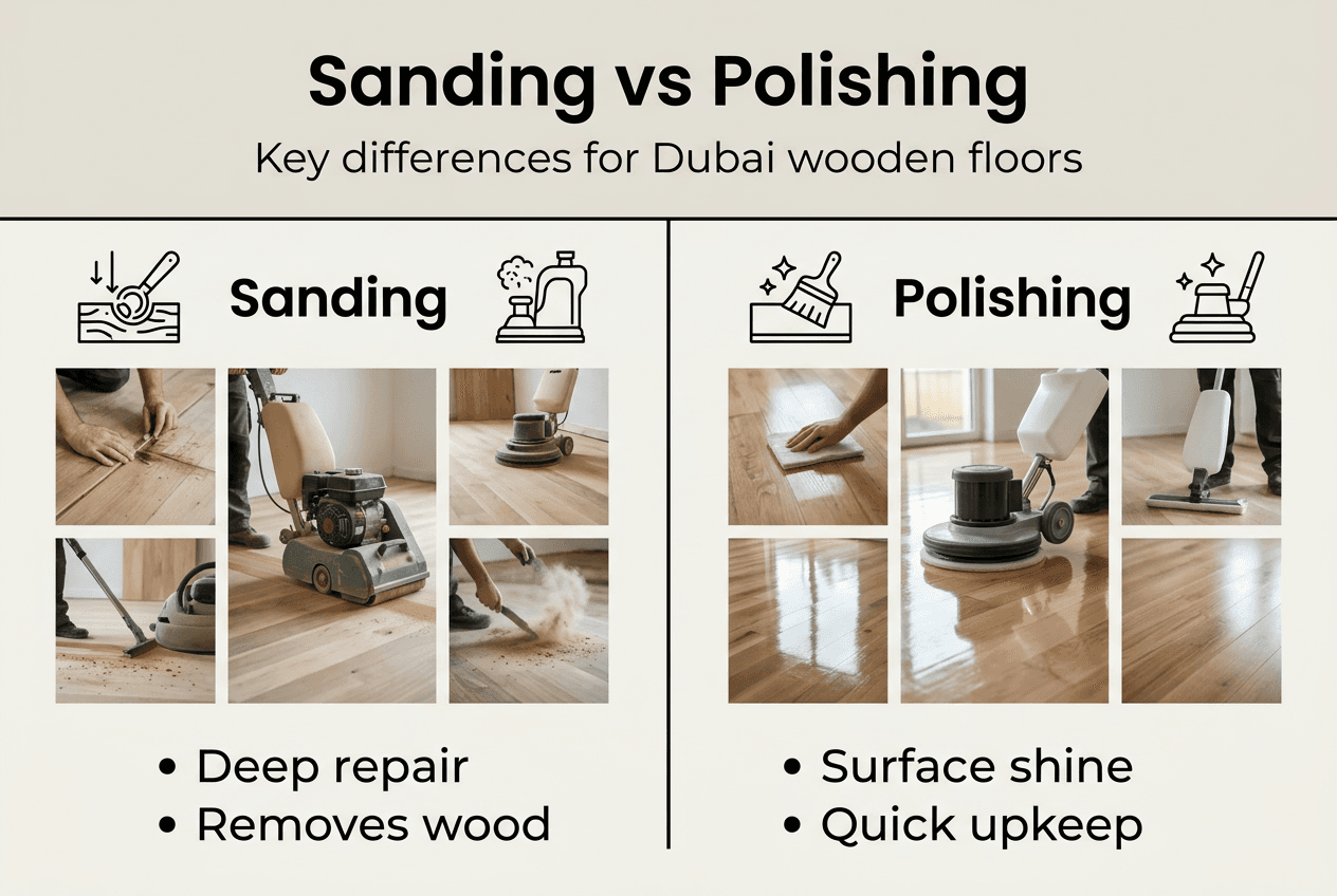 Infographic comparing sanding and polishing features