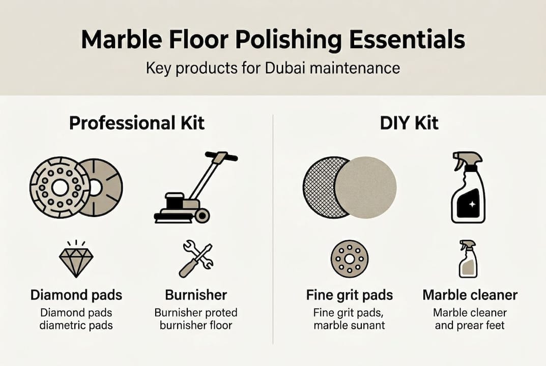 Infographic comparing marble polishing tools and kits