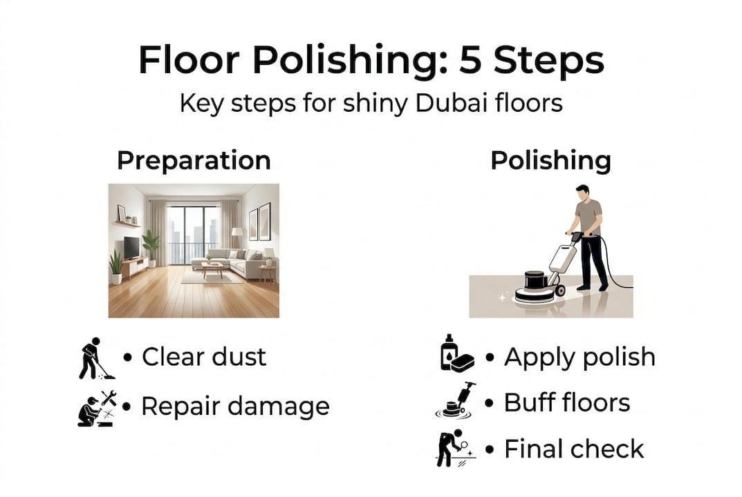 Infographic with floor polishing steps and categories