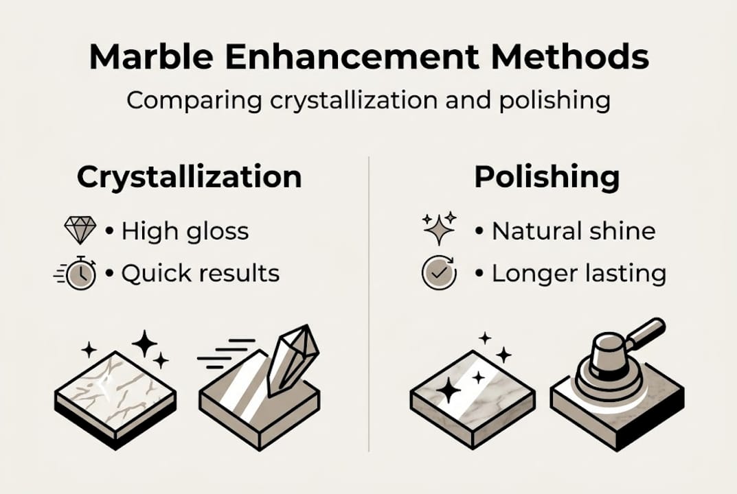Infographic comparing marble enhancement methods