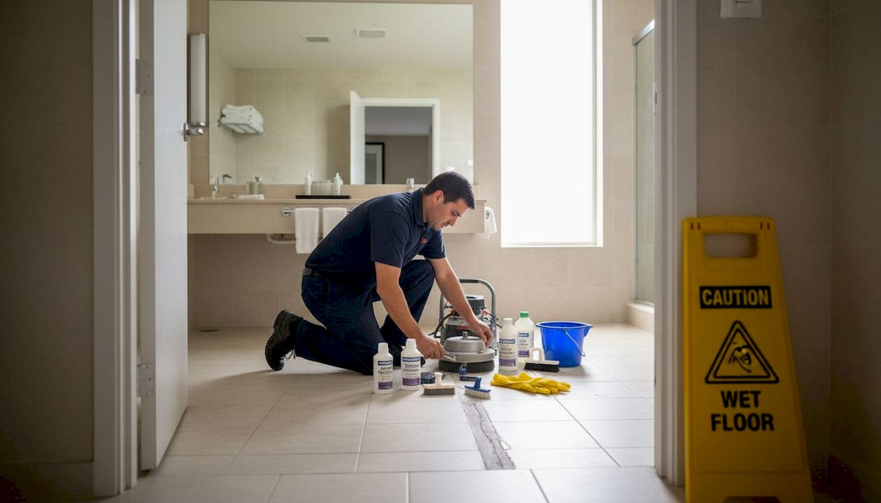 Cleaner preparing tile restoration tools