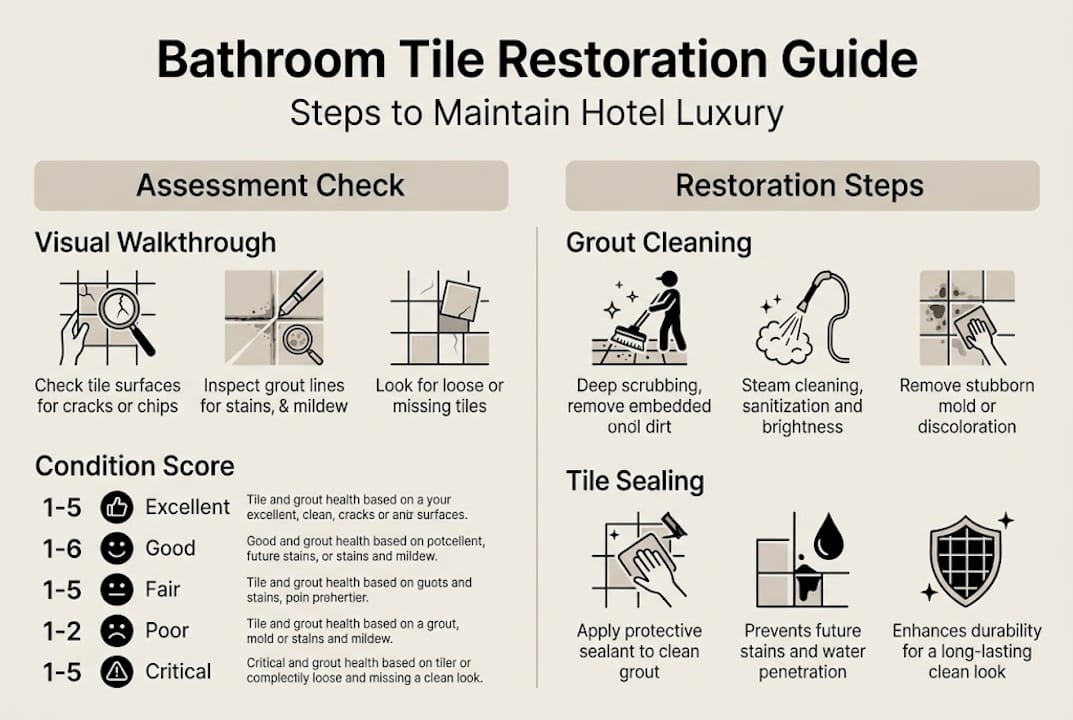 Infographic with tile condition and restoration steps