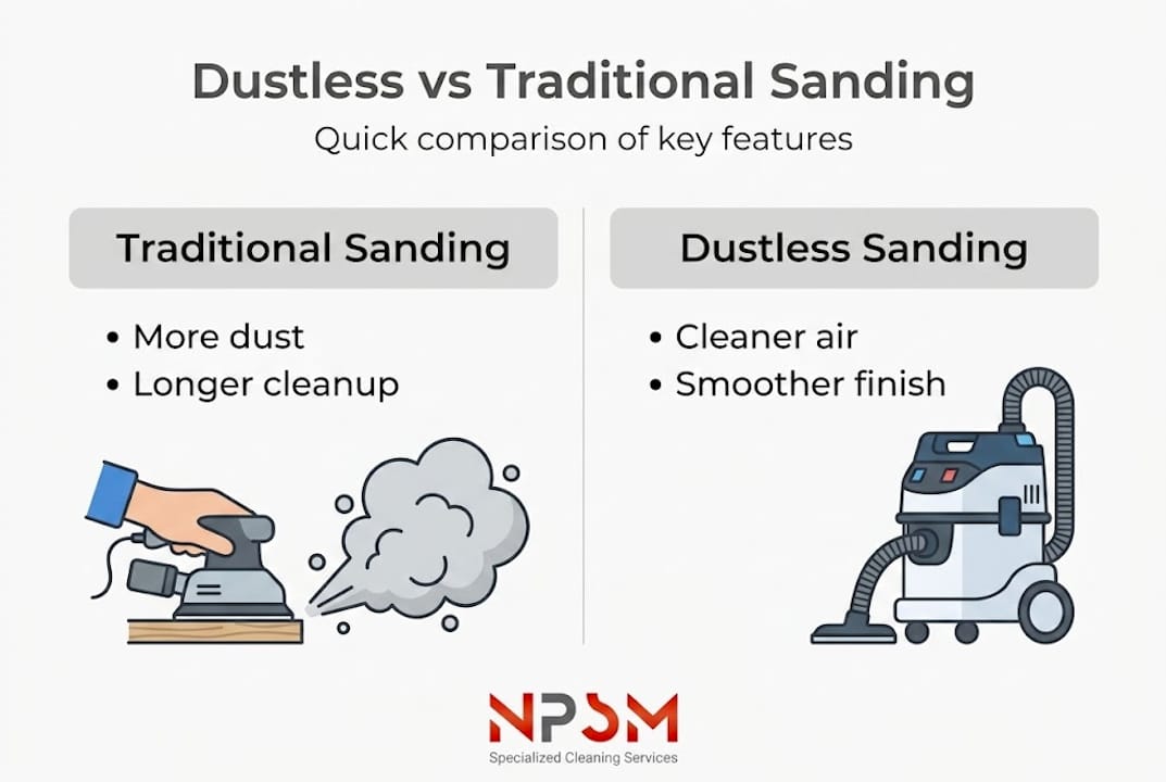 Infographic comparing dustless and traditional sanding