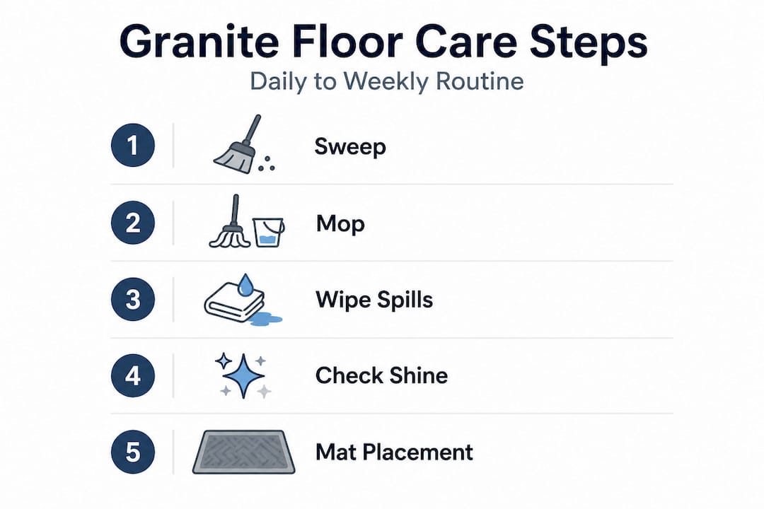 Infographic of granite floor care steps