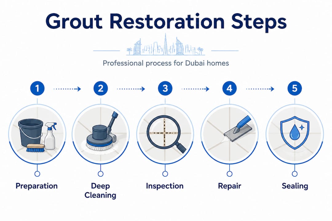 Infographic outlining grout restoration steps