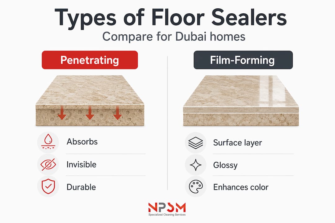 Infographic comparing penetrating and film-forming sealers