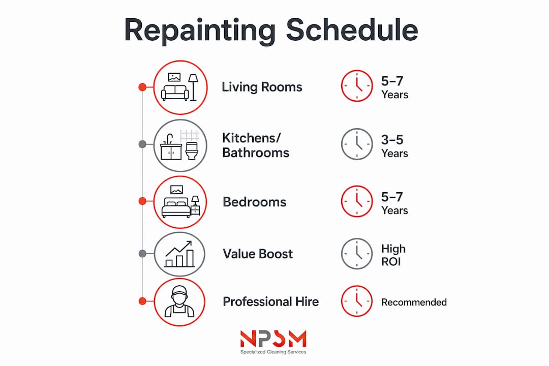Infographic showing interior wall repainting schedule