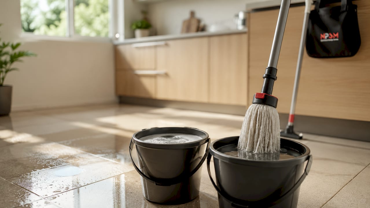 Buckets for tile cleaning and rinsing preparation