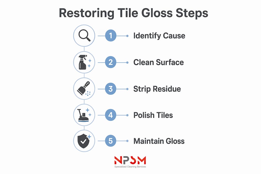 Infographic outlining key steps to restore tile gloss